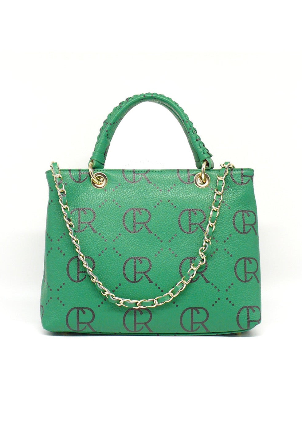 Leder Handtasche in Grün mit Logoprint