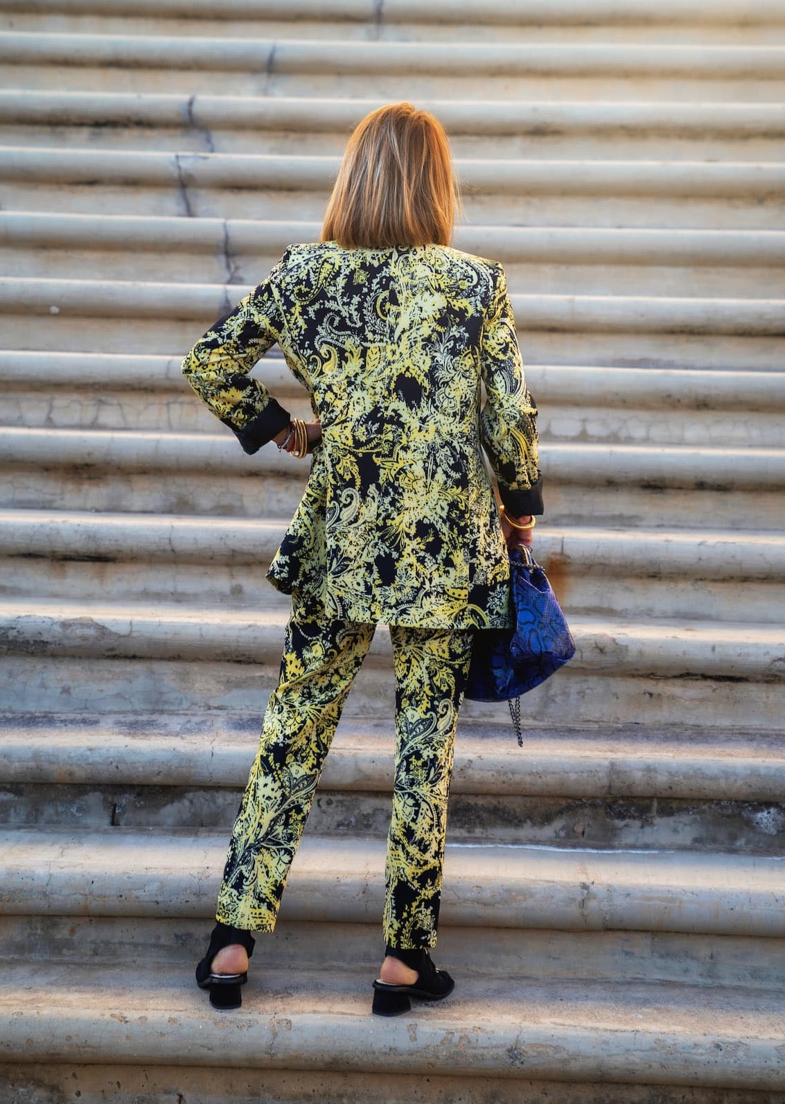 Pantsuit black and yellow patterned